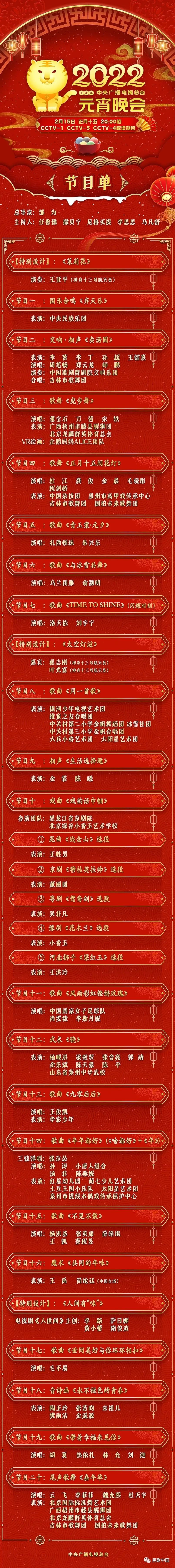 2022年元宵晚会节目单来了!