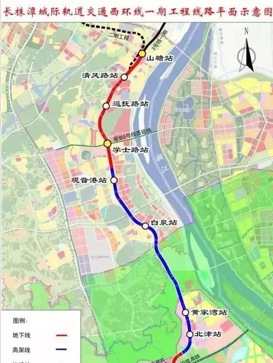起于湘潭北站,沿潭州大道向北敷设,止于山塘站(不含)线路走向长株潭