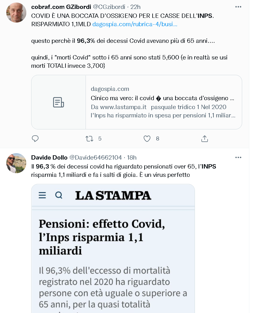 在推特上，仅有极个别意大利网民在谈论意大利媒体报道的这个消息