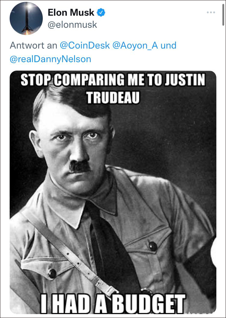 用希特勒表情包嘲弄加拿大总理 马斯克被骂后删帖