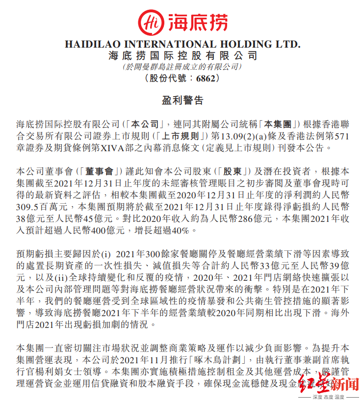 海底捞关停300家门店，亏损超38亿元休闲区蓝鸢梦想 - Www.slyday.coM