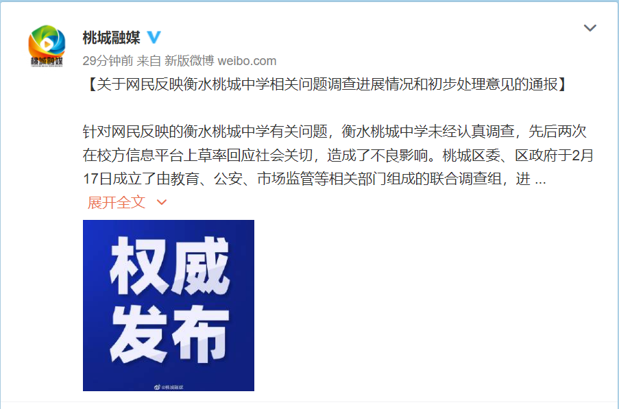 再通报！衡水桃城中学相关问题，初步处理意见休闲区蓝鸢梦想 - Www.slyday.coM