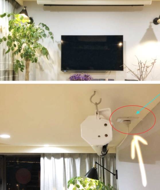 幕布是电动的,所以在吊顶上也准备了一个插座