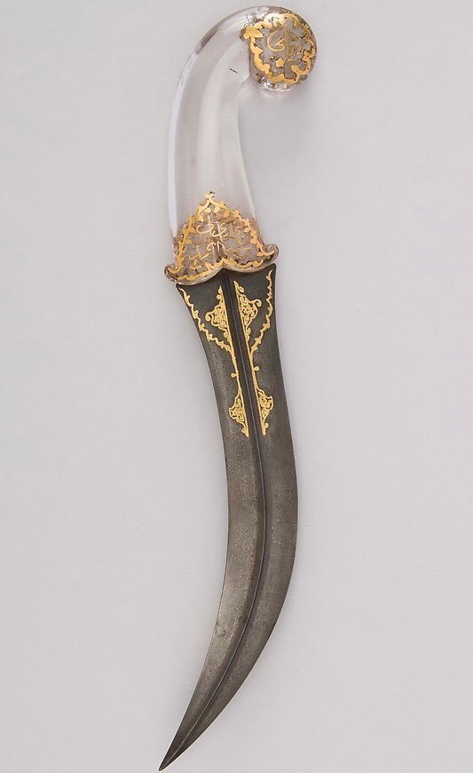 18-19世纪的也门双刃弯刀,装饰有水晶和黄金