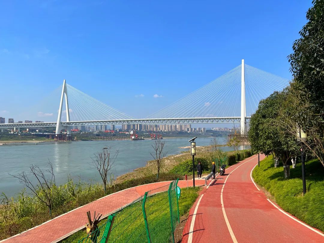 碧水蓝天下的重庆白居寺长江大桥,雄伟壮观.邹乐 摄