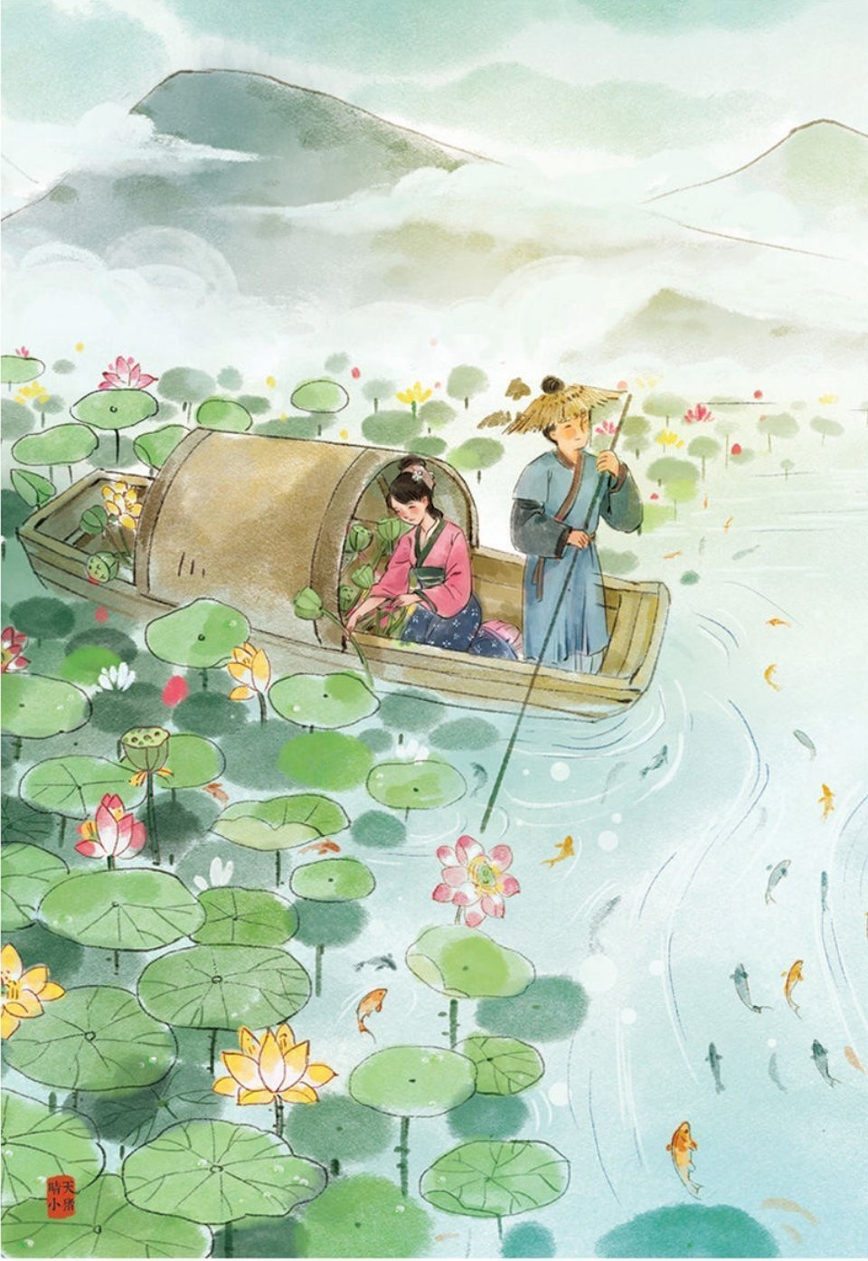 江南可采莲莲叶何田田鱼戏莲叶间