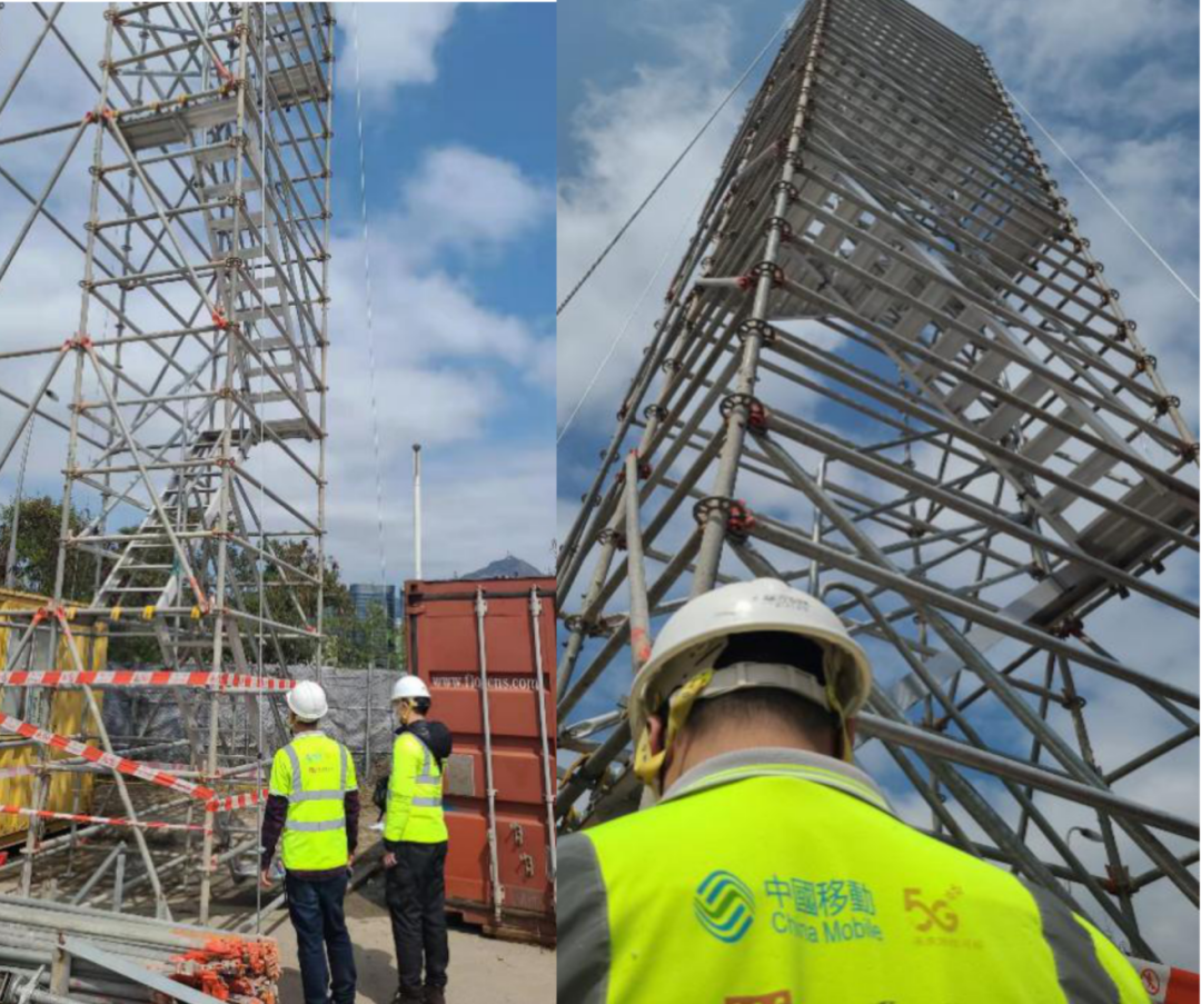(中国移动香港公司基站建设人员在施工现场.