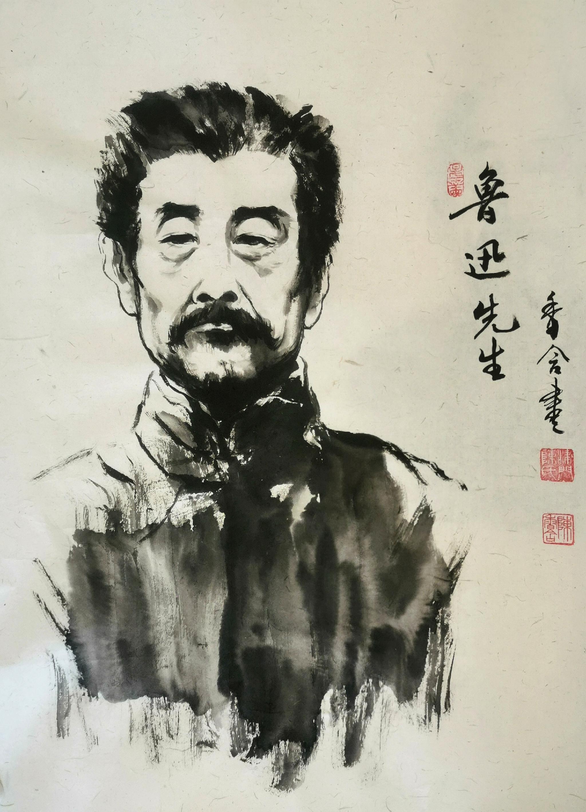 青年书画家陈香含画民国名人像