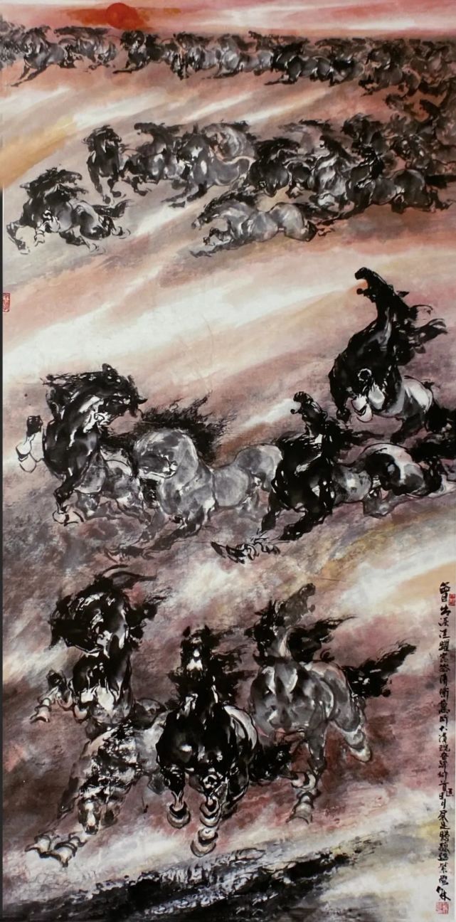 x134cm九宵高插碧芙蓉,雨后淋漓石气浓 68x68cm骏骨折西风,蹭蹬不落尘