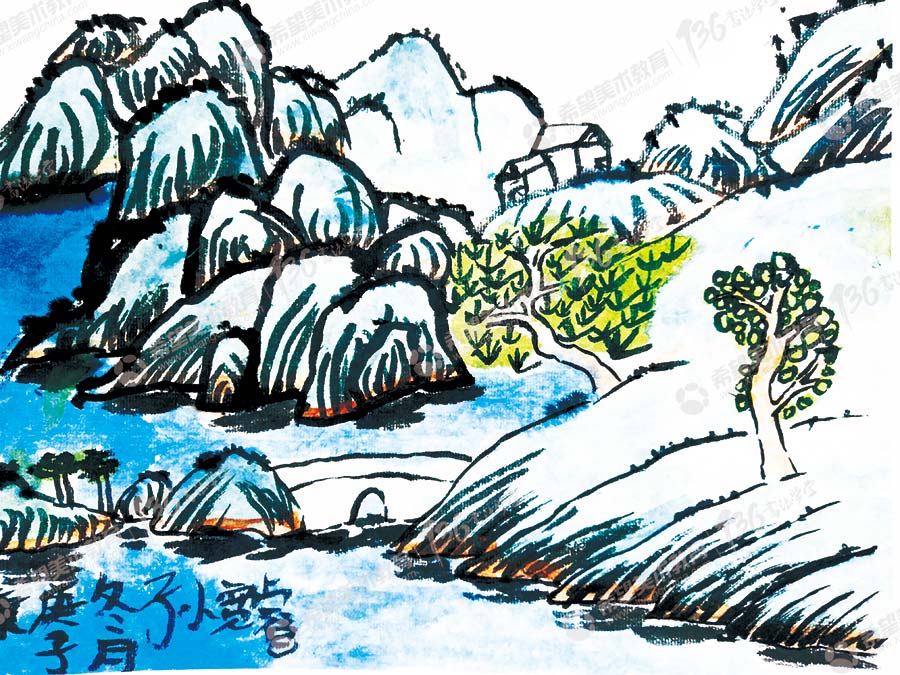 纵笔挥洒墨彩飞扬学生国画作品欣赏写意山水