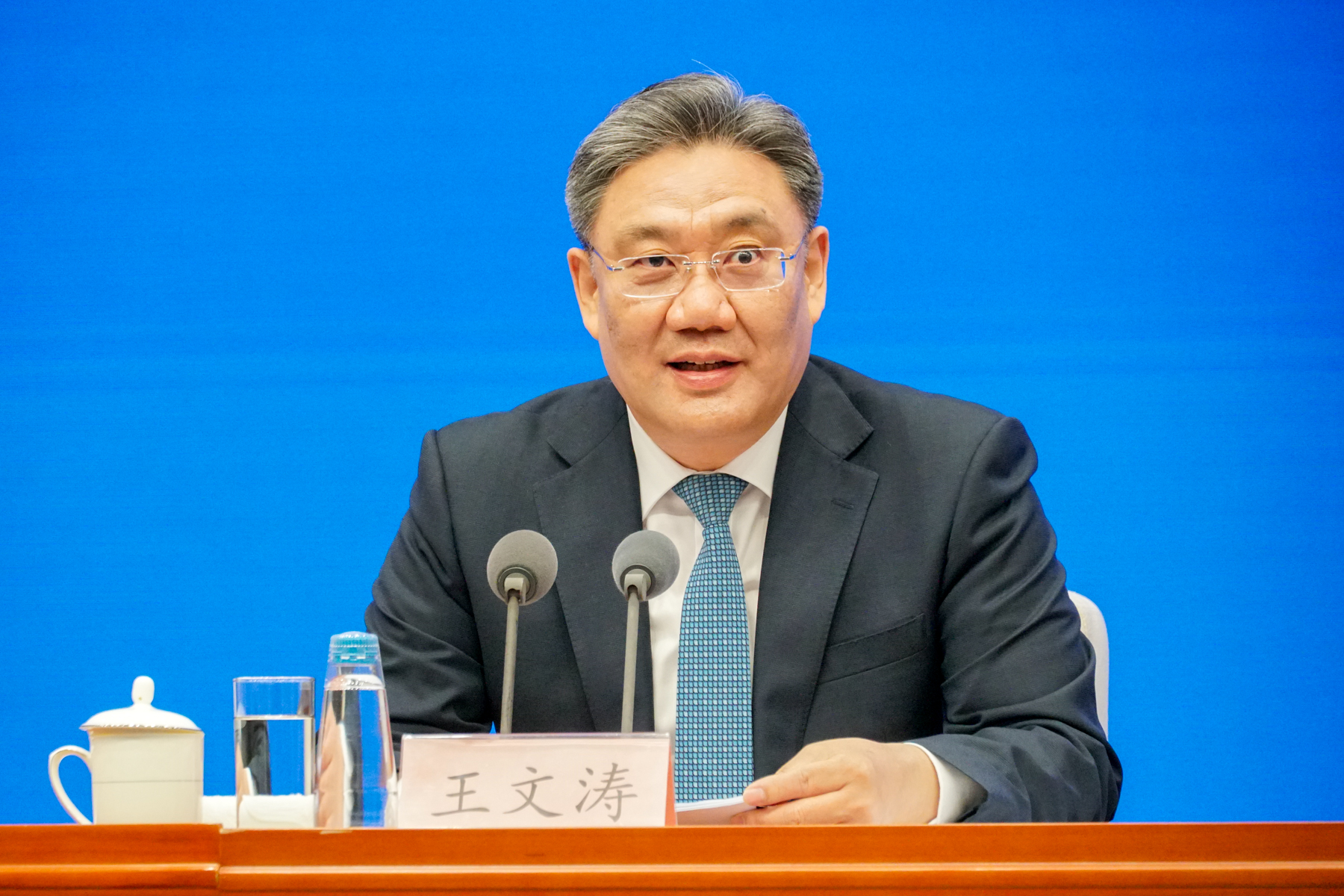 商务部部长王文涛   澎湃新闻记者 周頔 摄