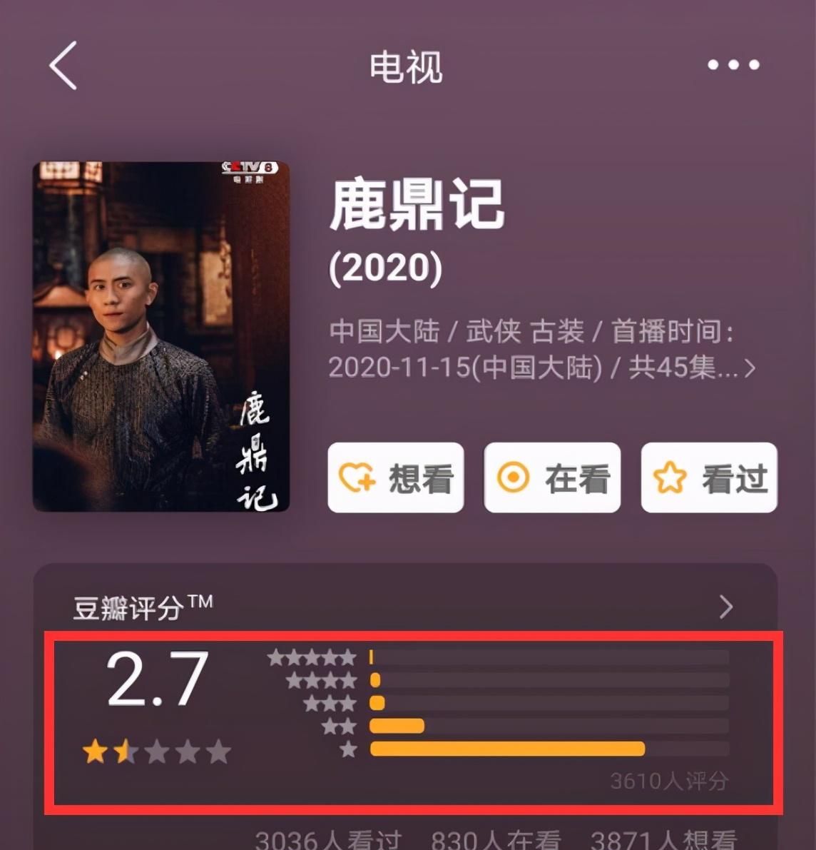 鹿鼎记豆瓣分出炉5好评除了张一山像醉猴他也被吐槽
