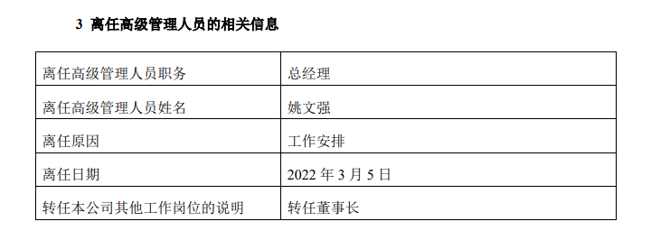 表：原总经理姚文强将出任公司董事长  来源：金鹰基金公告