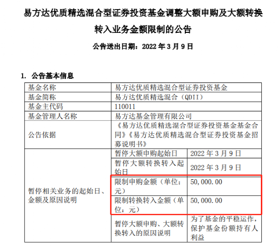 A股关键时刻，张坤管理两只基金放宽大额申购上限