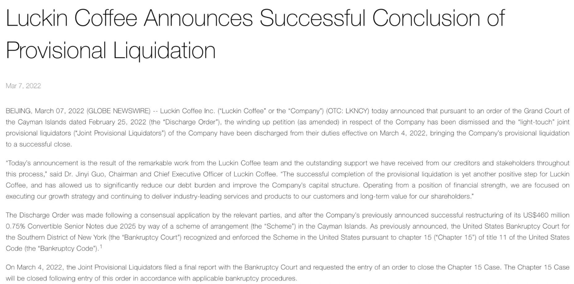 瑞幸咖啡境外临时清盘程序结束，翻身仗持续进行中