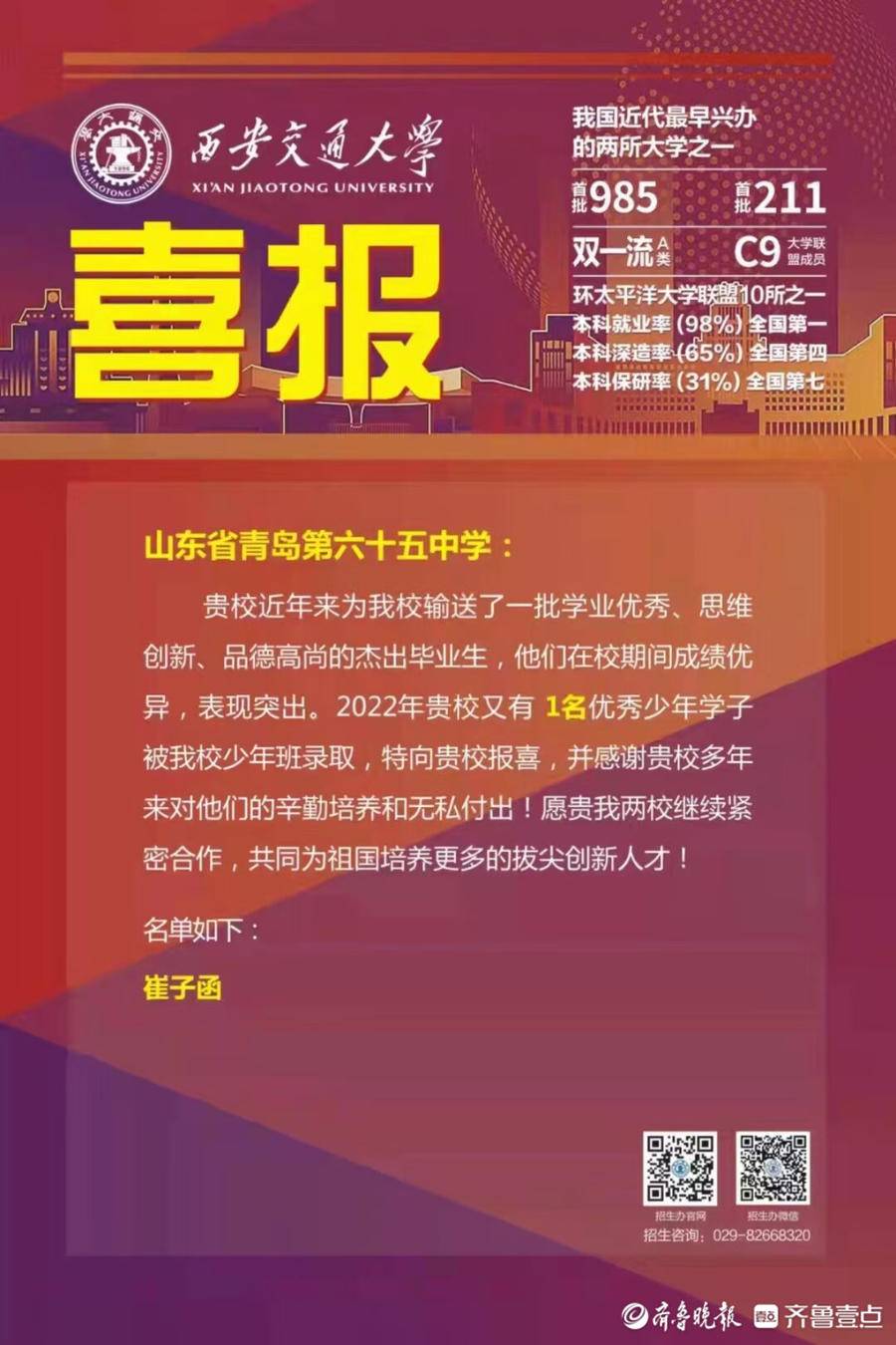青岛这俩初三学生被西安交大少年班录取！不用高考，本硕连读休闲区蓝鸢梦想 - Www.slyday.coM