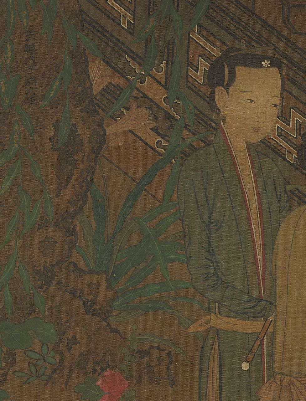 (传)五代南唐 周文矩 《荷亭奕钓仕女图》轴(局部) 台北故宫博物院藏