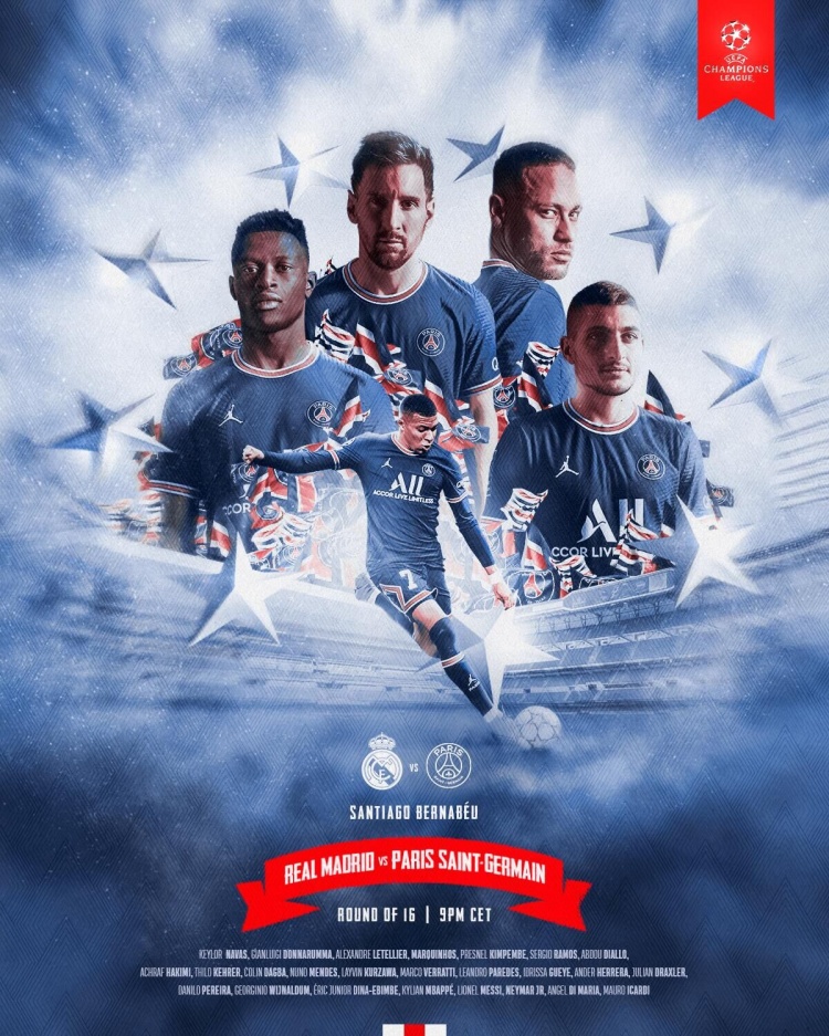 大战一触即发巴黎发布决战皇马的欧冠18决赛次回合海报