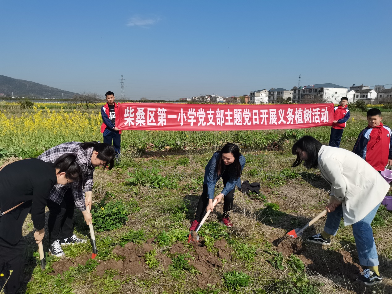 柴桑区第一小学党支部开展义务植树主题党日活动