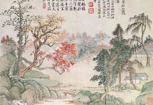 沾衣欲湿杏花雨,吹面不寒杨柳风.古木阴中系短篷,杖藜扶我过桥东.