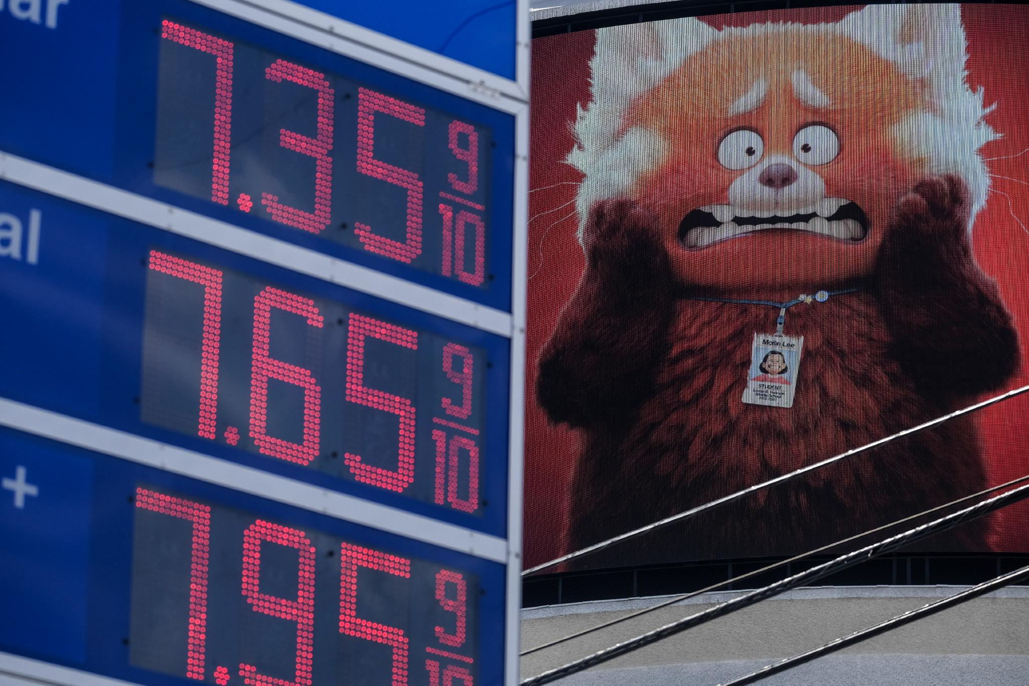 3月10日，美国洛杉矶，广告牌上显示的汽油价格。 图自澎湃影像