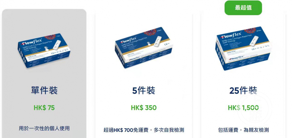 境外销售的某品牌新冠病毒抗原自测版（鼻拭子）零售价（图片来源：project screen官网）