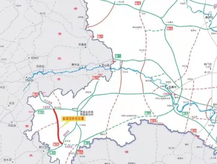 与沪渝高速公路交叉,向南经利川市凉雾乡,忠路镇,沙溪乡,咸丰县小村乡