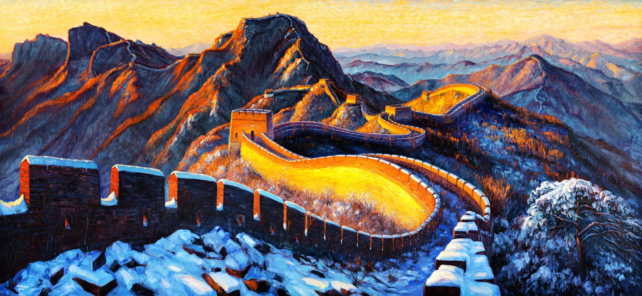 受访者供图"长城下的一棵小草"画油画,爬长城,都是体力活,田凤银坚持