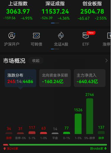 警告!|沪指收跌4.95%失守3100点 两市超4400只个股下跌