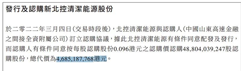 来源:北控清洁能源集团公告