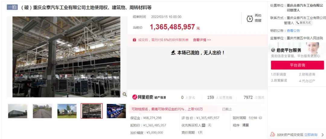 “特斯拉怒斥“无中生有”：重庆众泰汽车破产拍卖 起拍价高达13亿元的资产遭流拍