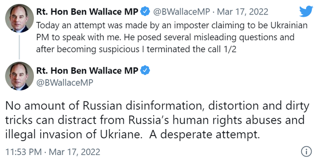 英国防大臣和“乌总理”聊了10分钟，发现对方是假冒的休闲区蓝鸢梦想 - Www.slyday.coM