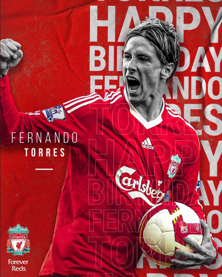 利物浦官方祝托雷斯38岁生日快乐,为红军出战142场81球20助