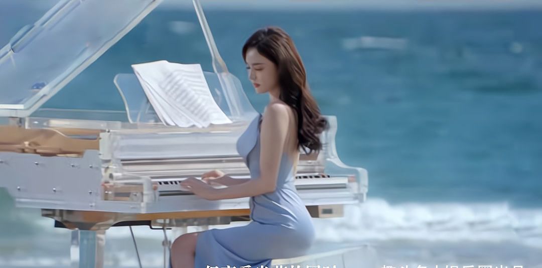古力娜扎穿低领长裙拍广告坐在海边弹钢琴坐姿太美引起热议