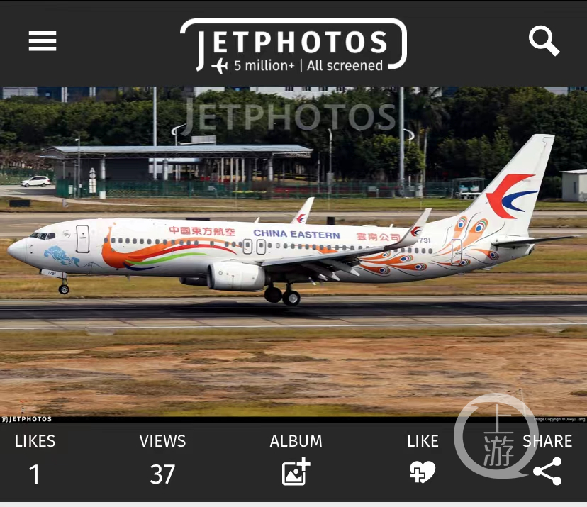 ▲疑似出事的東航雲南公司波音737飛機,飛機編號爲B-1791,機齡6.8年。圖片來源/ 頁面截屏