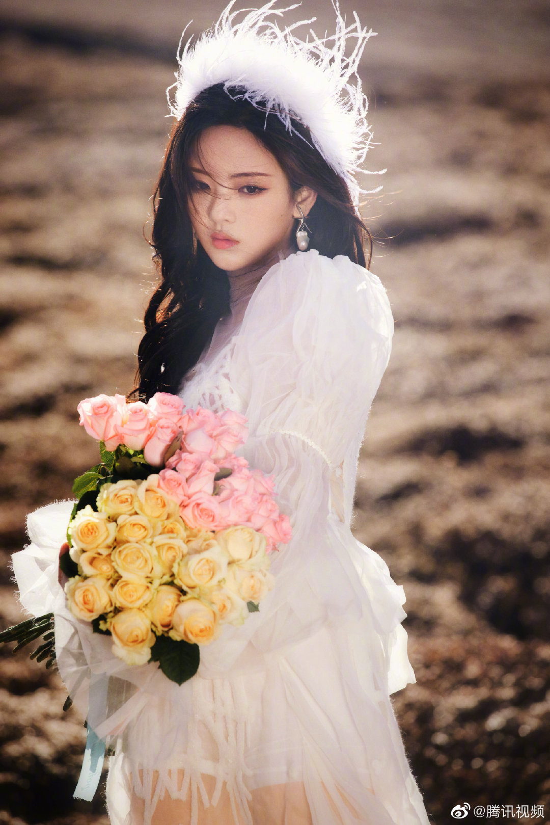 杨超越荒野玫瑰大片在一片荒野中手捧黄粉玫瑰