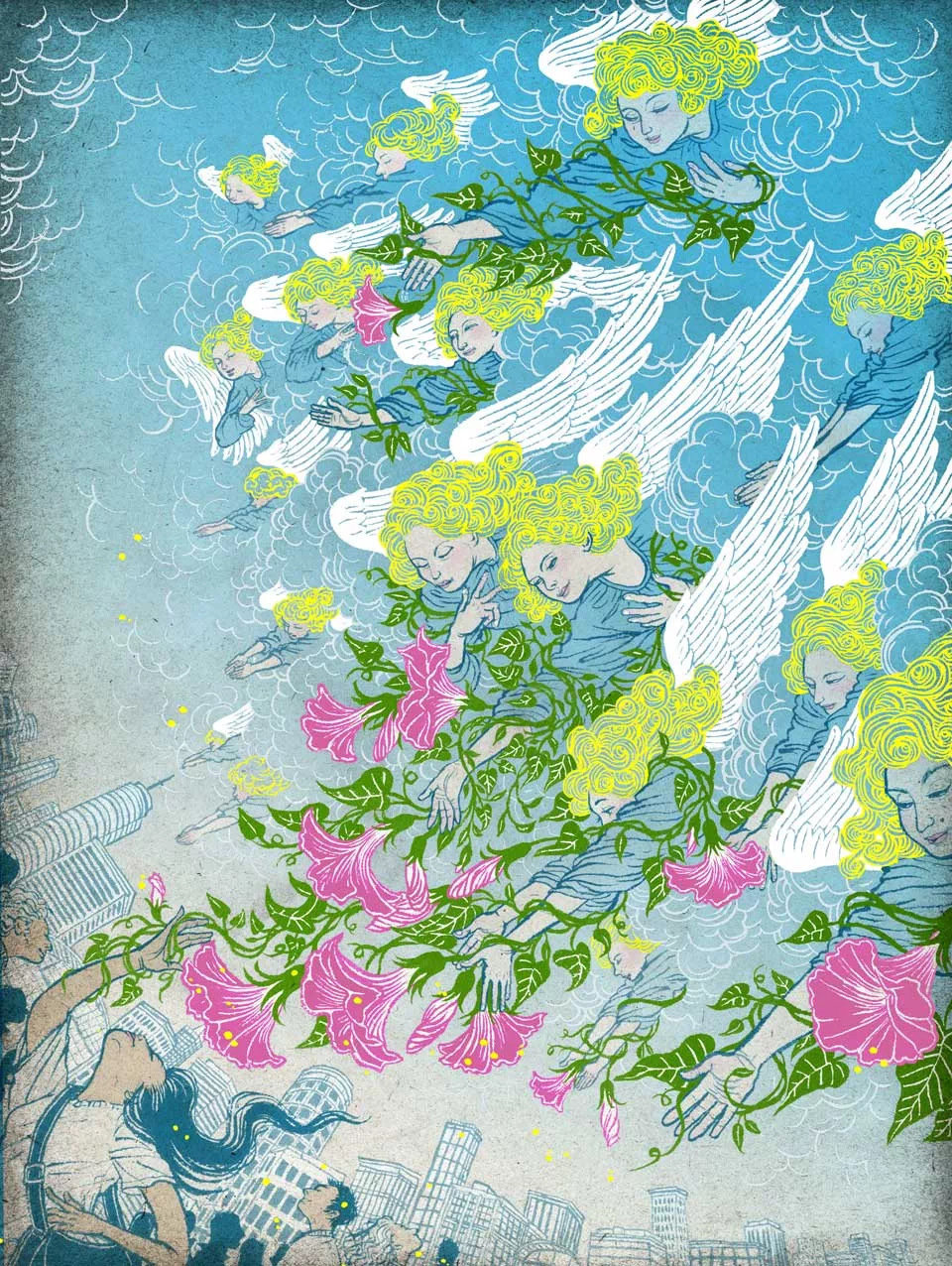 日本插画师清水裕子绘画作品融合了日本传统版画与美式荒诞