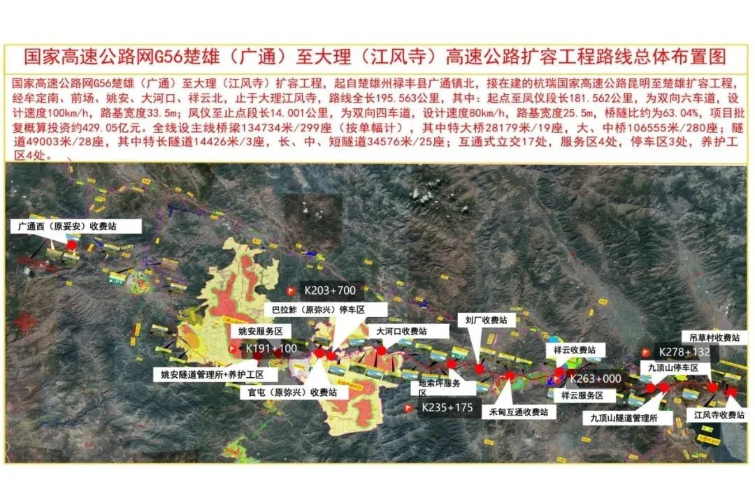 接新昆楚高速公路,途经禄丰县,牟定县,姚安县,祥云县,大理市5个县市