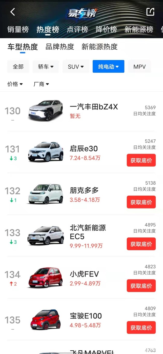 新能源车价格查询