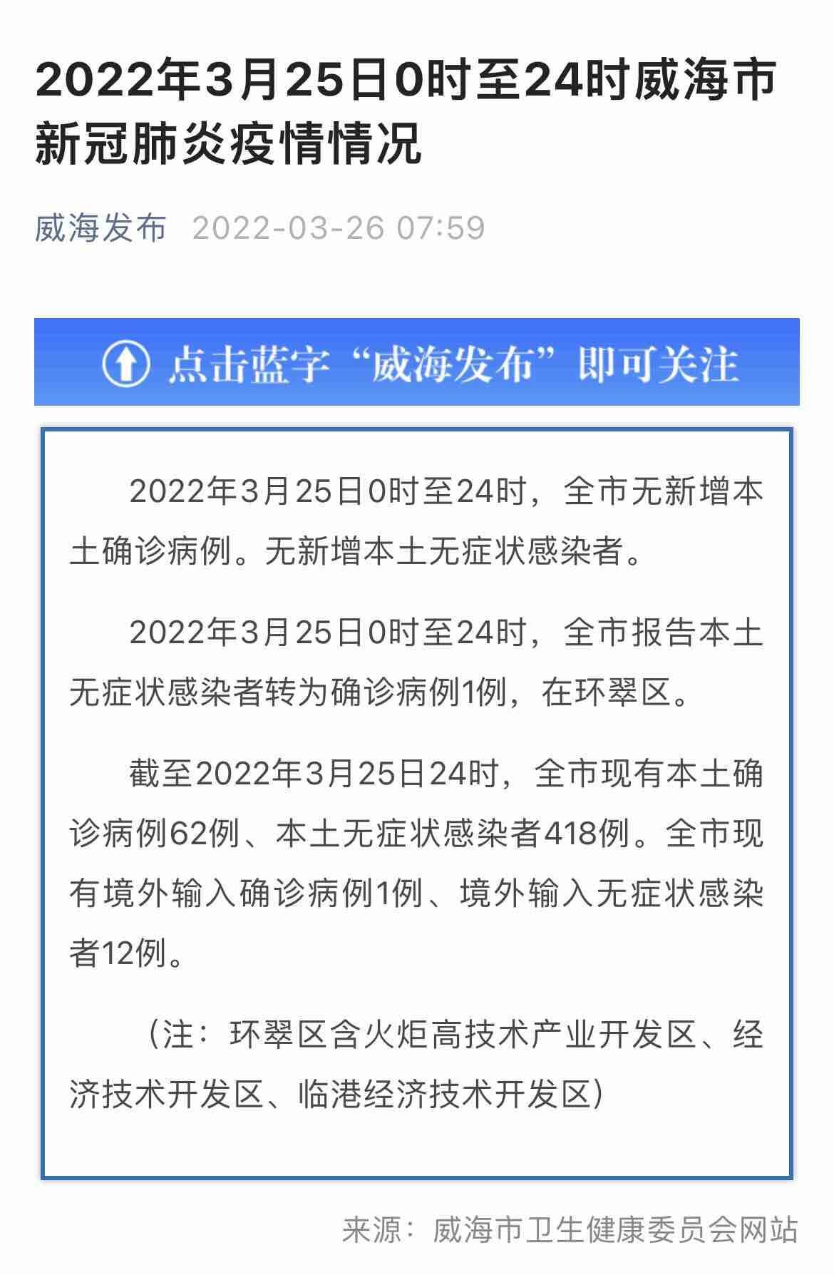 2022年3月25日0时至24时威海市新冠肺炎疫情情况|威海市|新冠肺炎