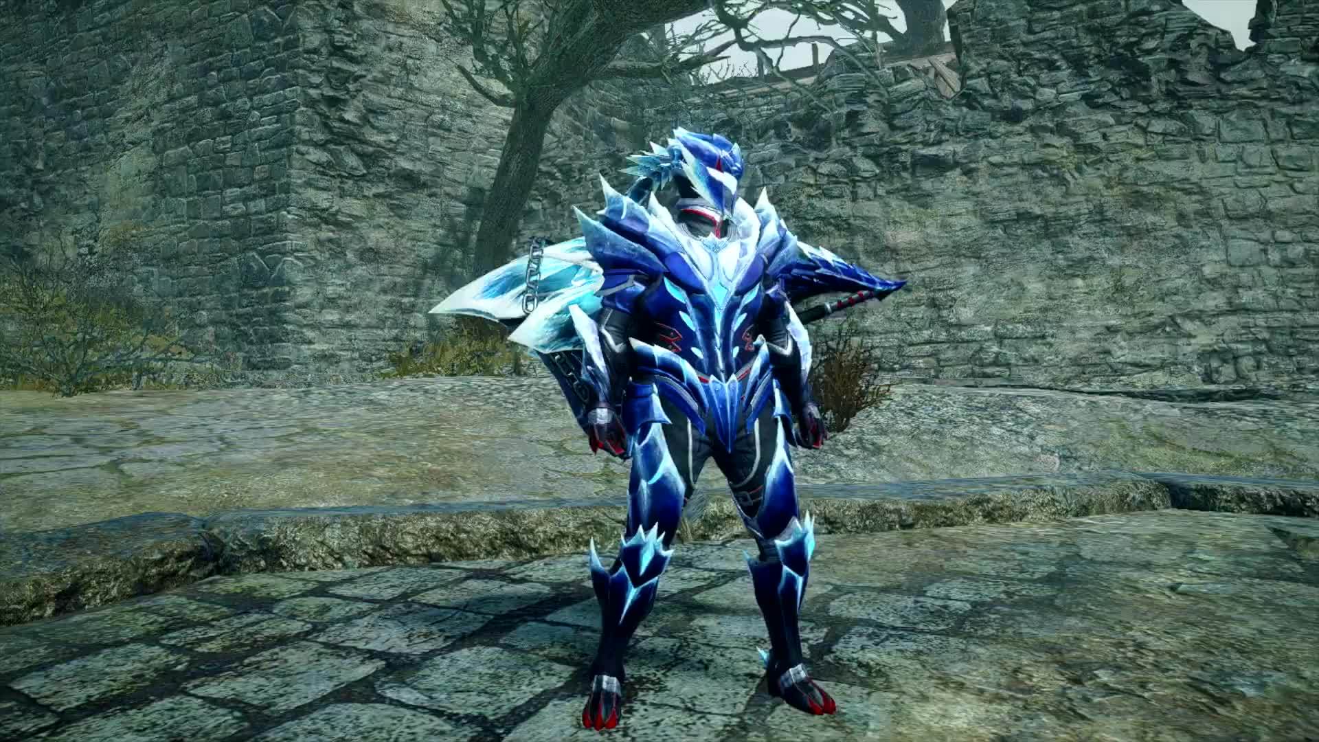 怪物猎人崛起曙光冰狼龙装备演示蕴藏强烈冷气的装备