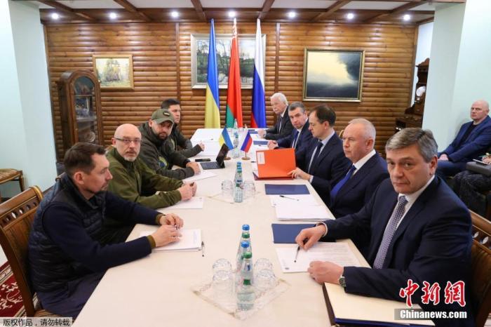 资料图：当地时间3月7日，俄乌代表团在白俄罗斯境内别洛韦日森林举行第三轮谈判。
