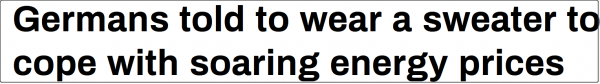德国政客为了抵制俄天然气和石油 号召"取暖靠毛衣"