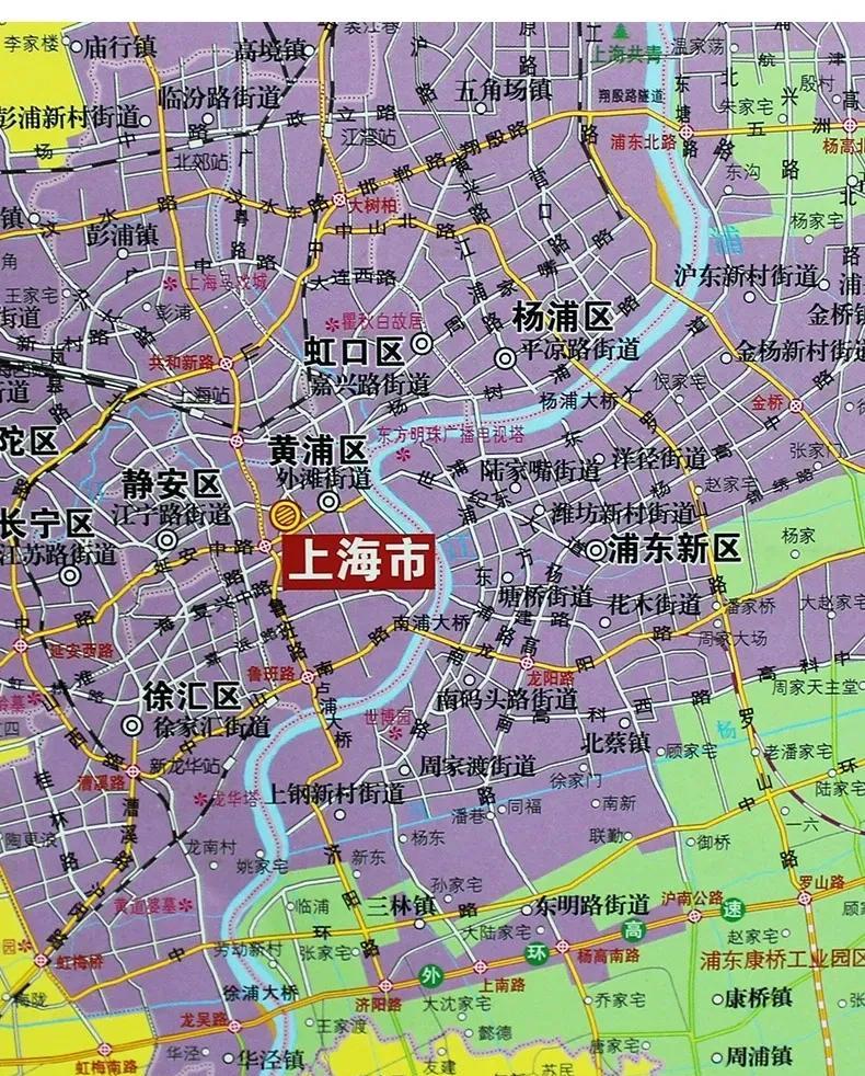 上海市区地图对于上海来说,这座城市因黄浦江而灵动,黄浦江早已成为