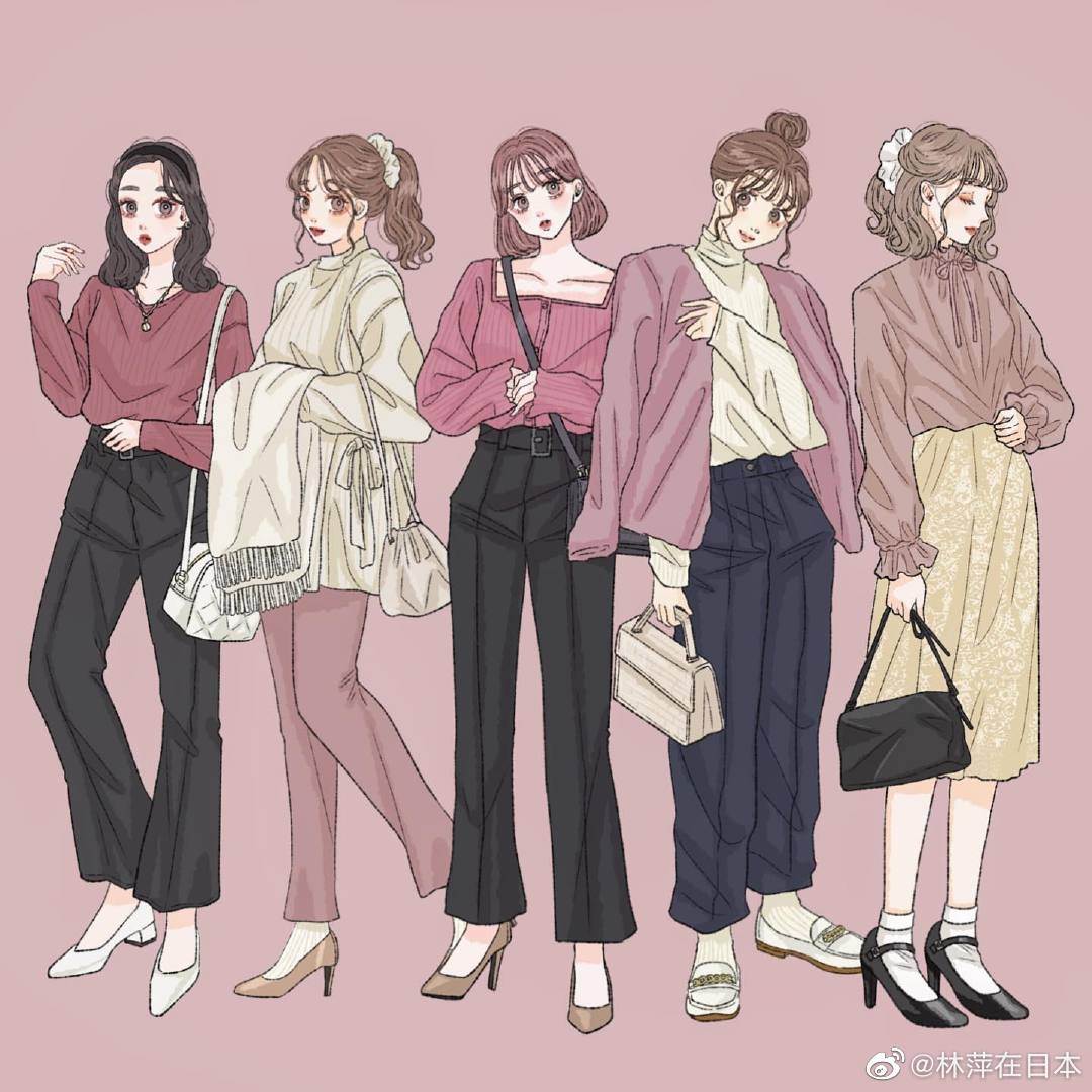 日本时尚插画师分享的闺蜜炸街穿搭