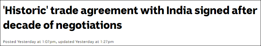 澳媒形容是“历史性”贸易协议 报道截图