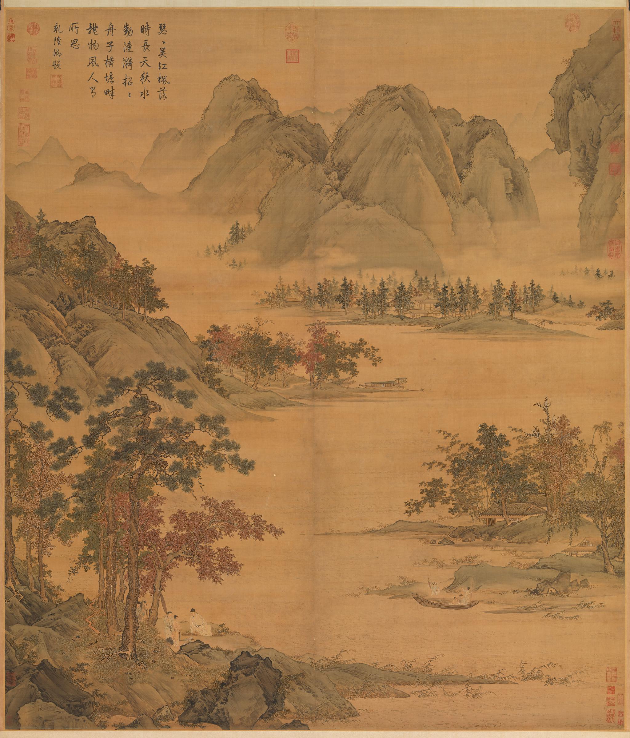北宋以来,"山水画"大多以山景为表现主体,仇英的《秋江待渡》却以开阔