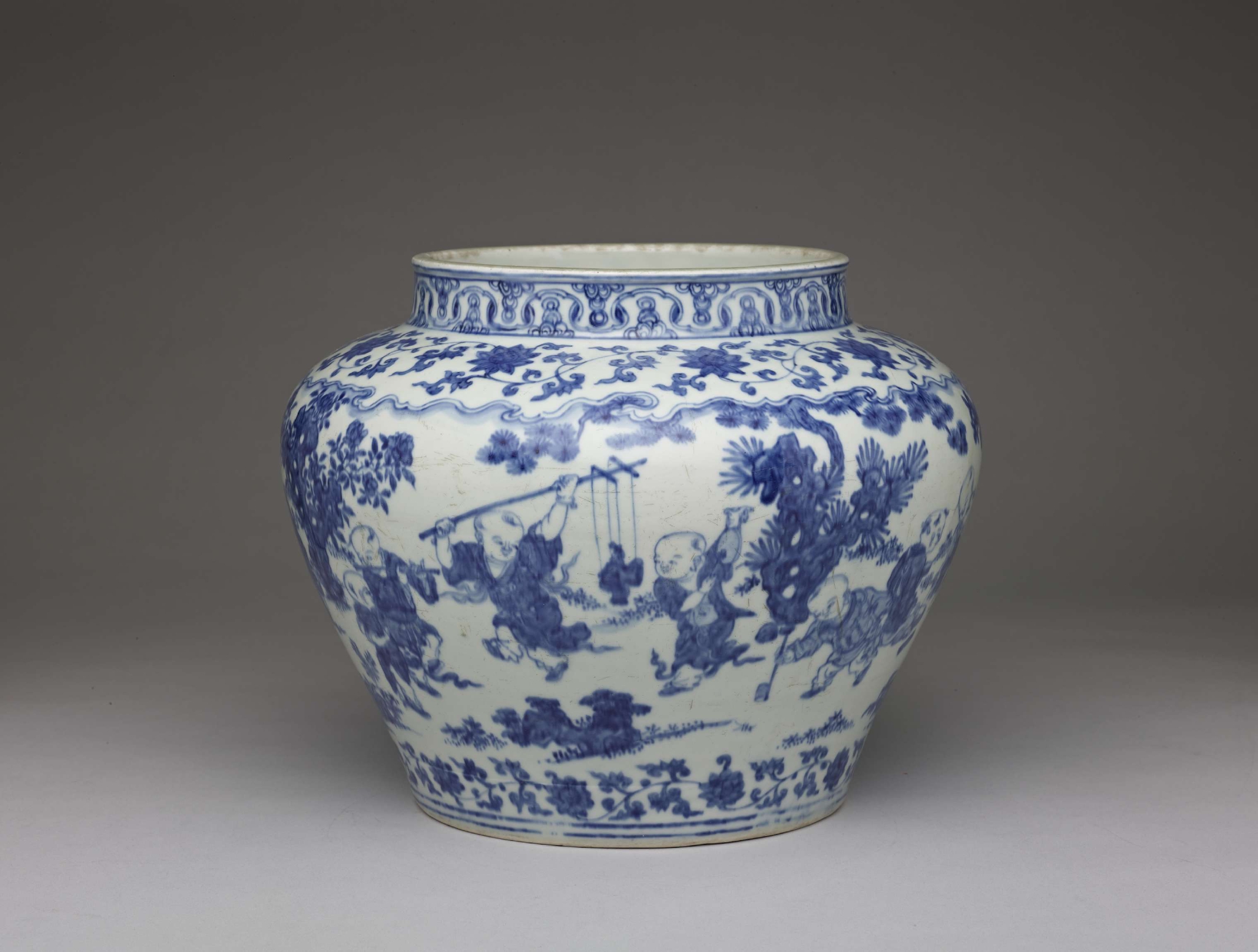 明 嘉靖 青花 婴戏图罐