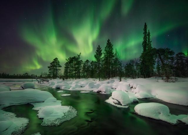 俄罗斯摩尔曼斯克现雪树极光奇景宛如童话世界