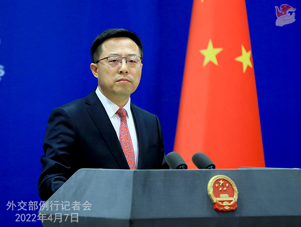 4月7日外交部发言人赵立坚主持例行记者会。